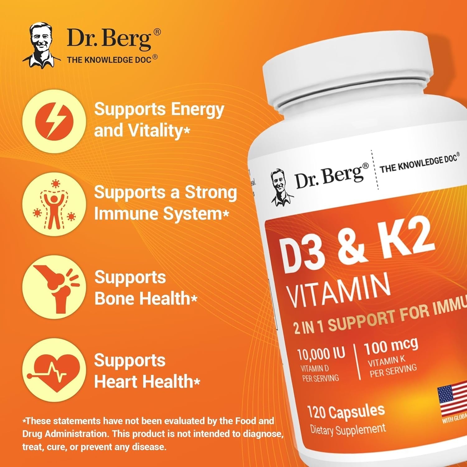 Dr. Berg Maximum Strength 2-in-1 Vitamin D3 K2- 120 Capsules