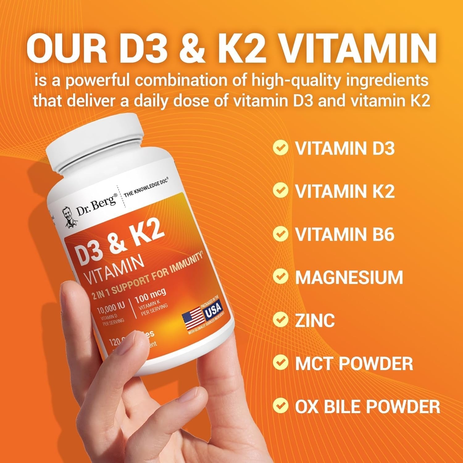 Dr. Berg Maximum Strength 2-in-1 Vitamin D3 K2- 120 Capsules
