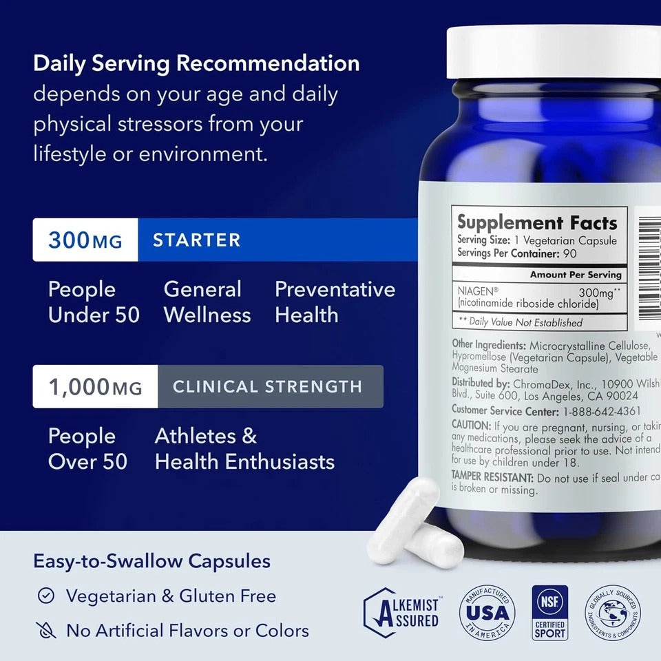 NAD Supplement for Anti Aging, 300 mg Niagen, 90 Servings